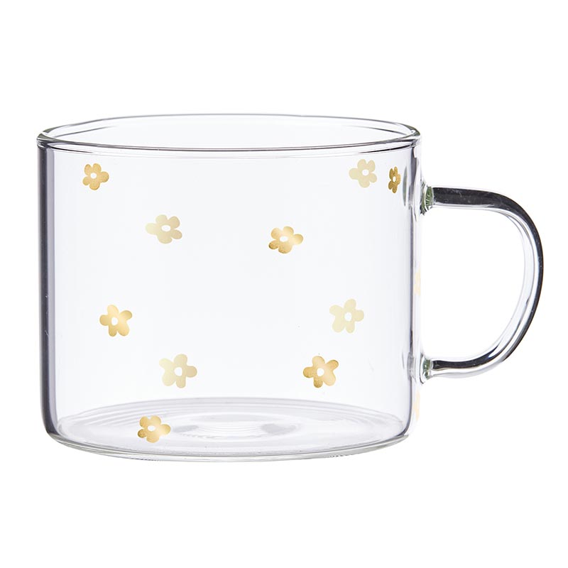 Gold Flowers Glass Mug Set