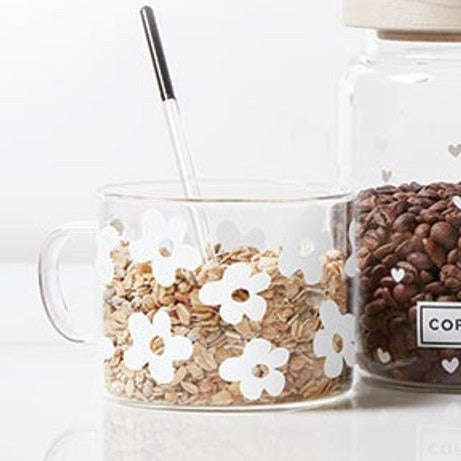 White Flowers Glass Mug Set