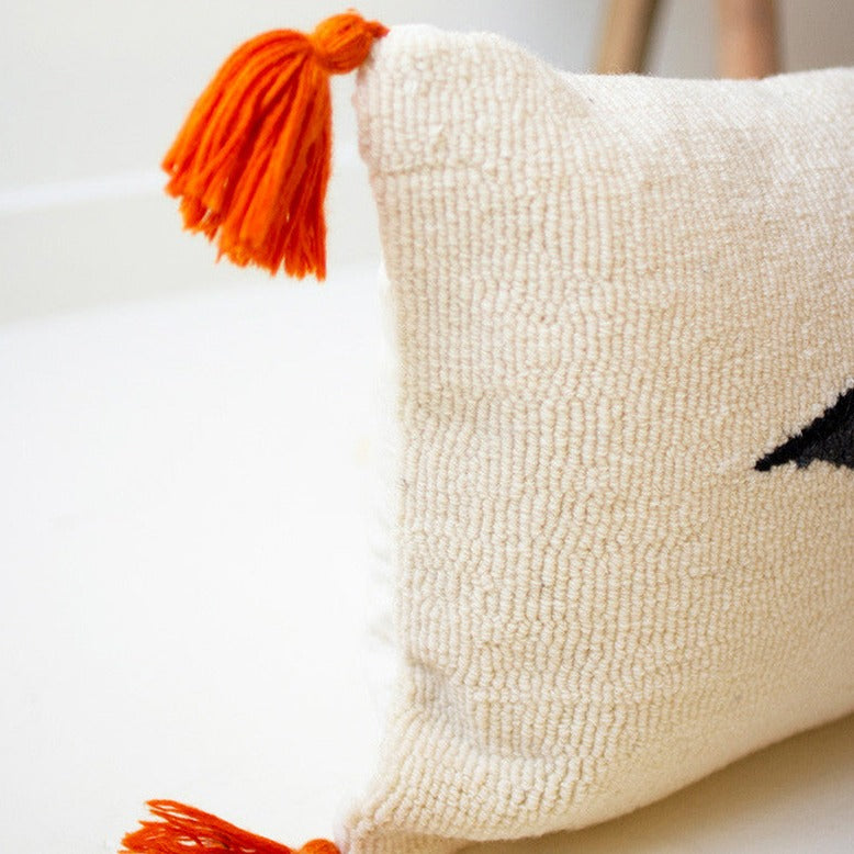 Halloween Bat Hand Hooked Pillow