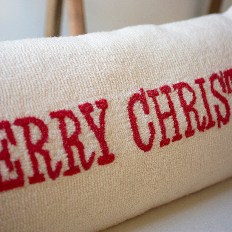 Merry Christmas Hand Hooked Pillow