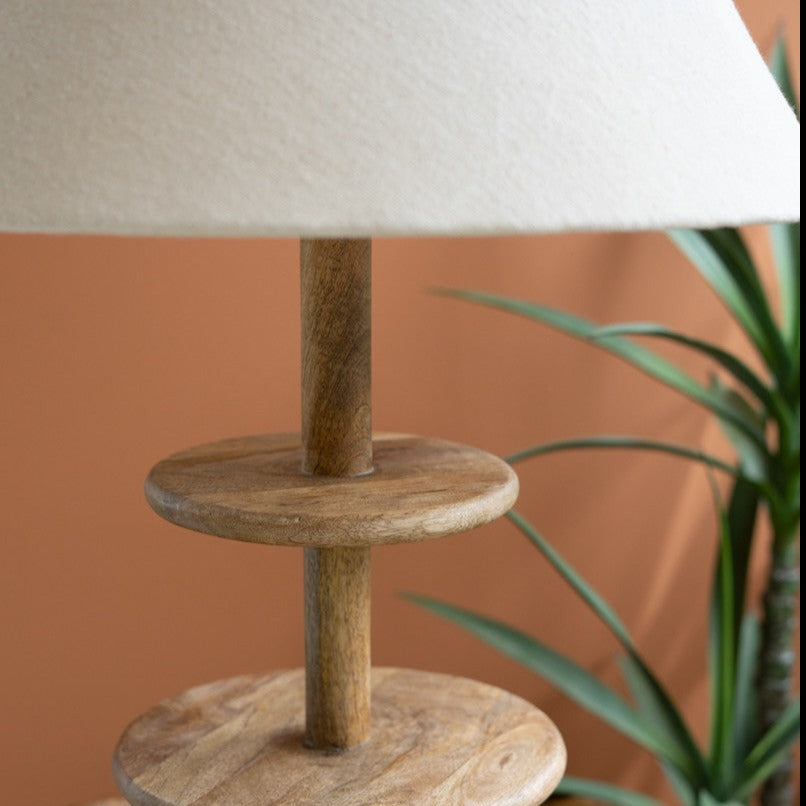 Three Tier Mango Wood Lamp With Fabric Shade