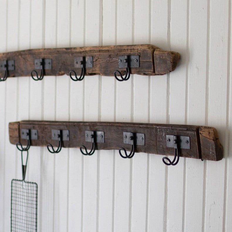 Recycled Wood Coat Rack With Wire Hooks Set