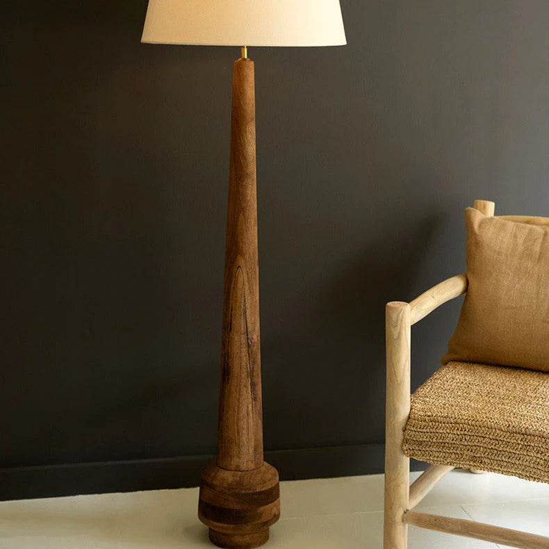 Tall Wooden Floor Lamp with Fabric Shade