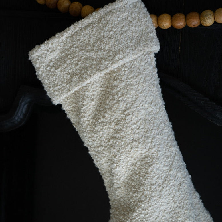 White Boucle Christmas Stocking