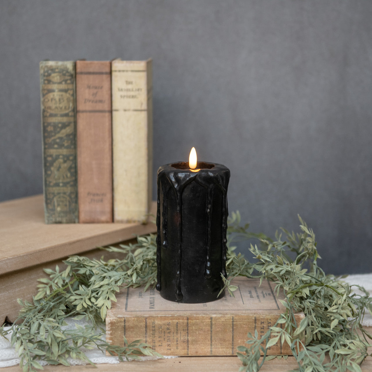 Black Dripped Wax 3D Flame Pillar Candle