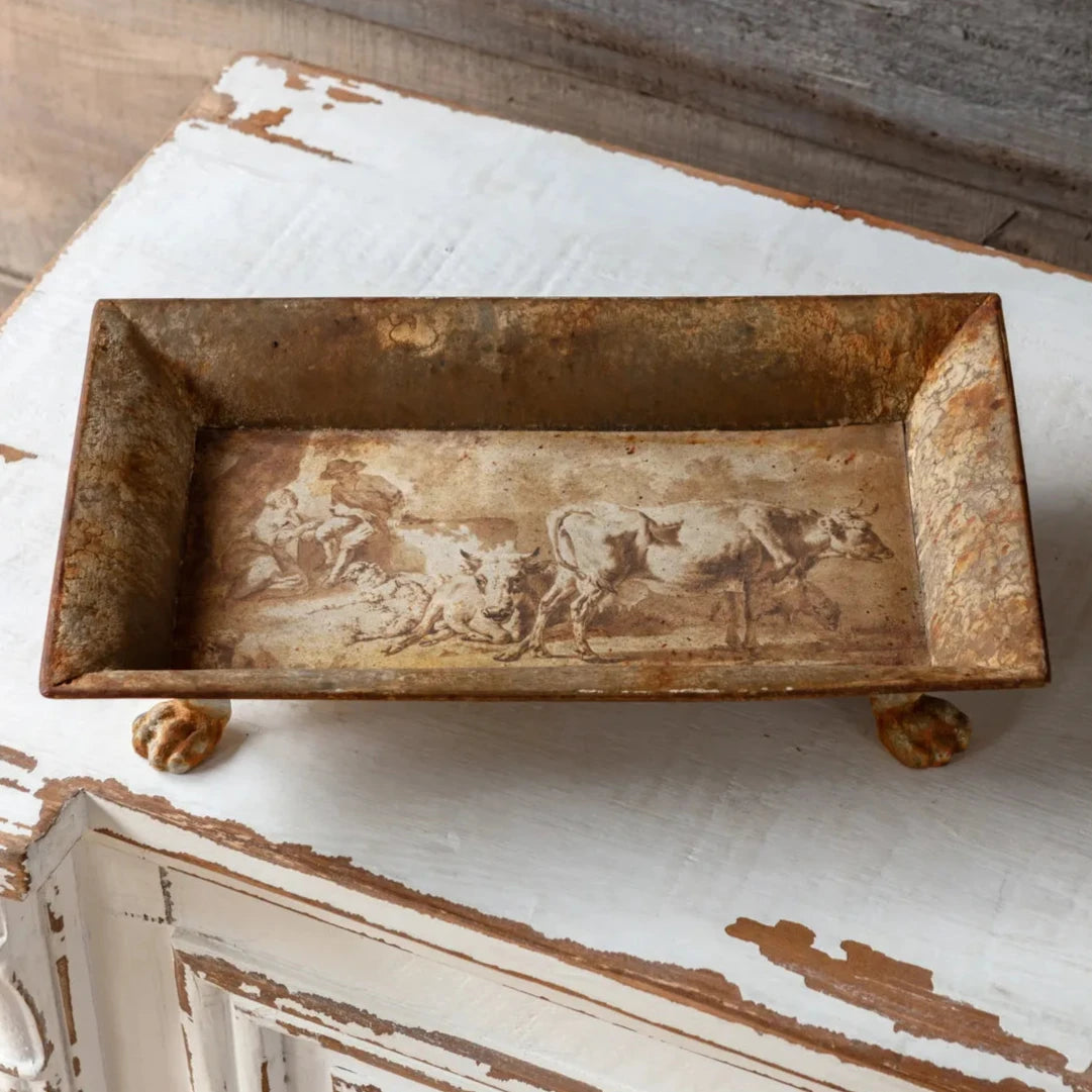 Burnished Pastoral Rectangular Tole Tray