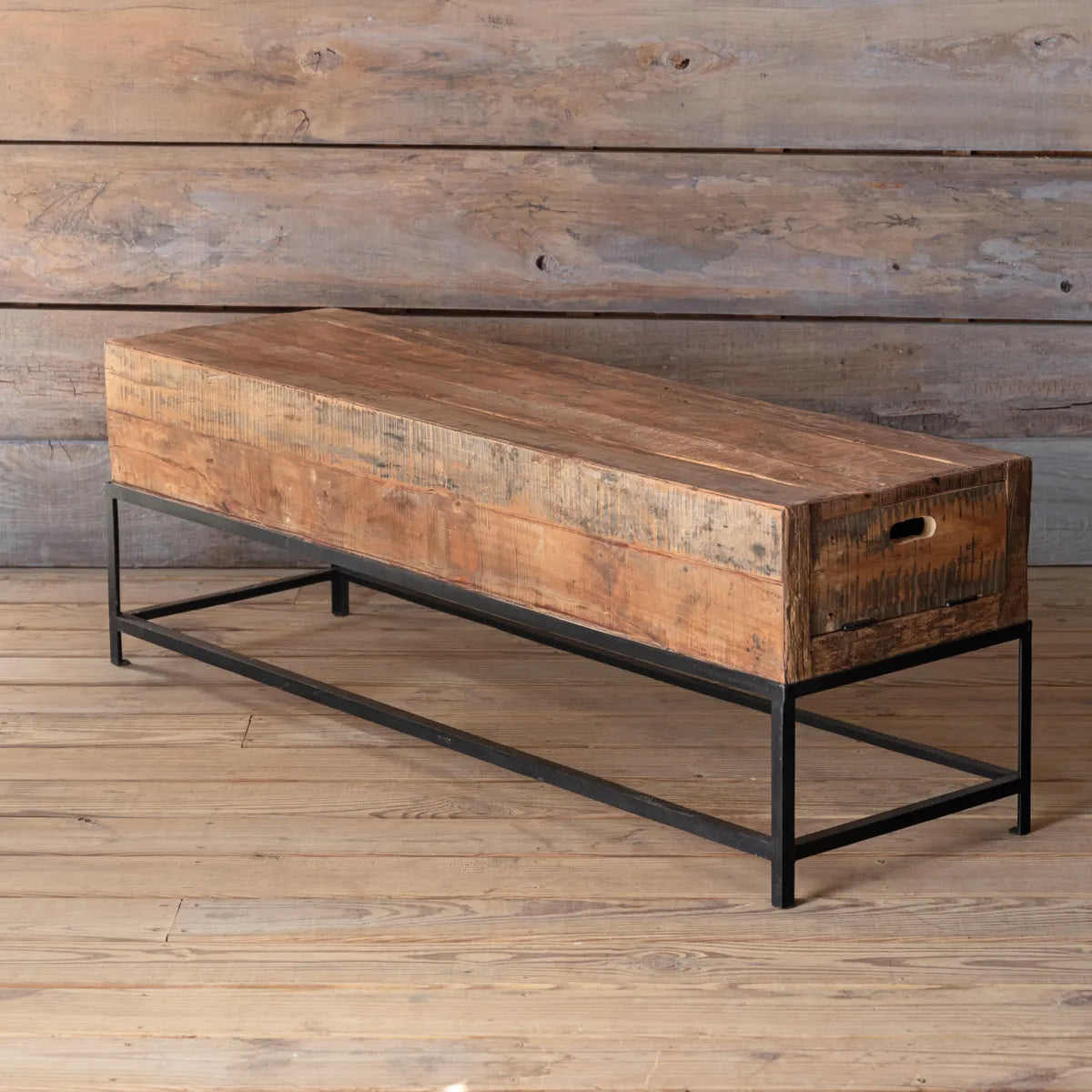 Long Rustic Wood & Iron Shotgun Bench