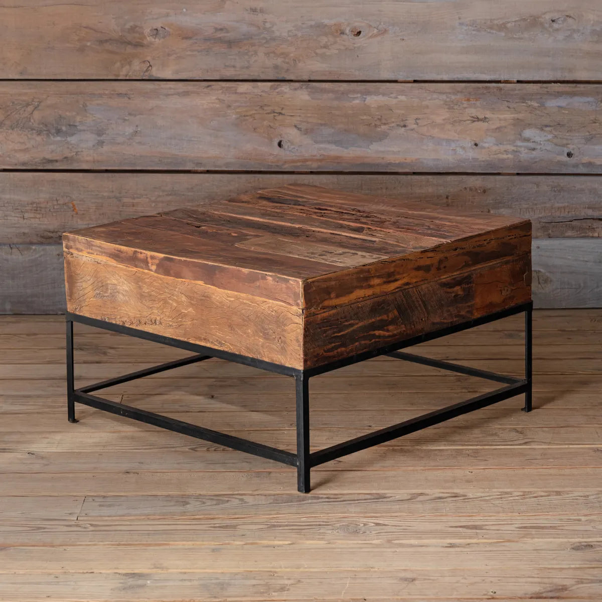 Square Rustic Wood &  Iron Cocktail Table