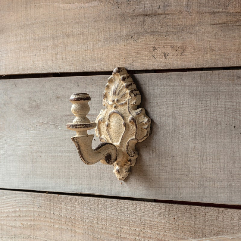 Aged Wall Sconce With Single Candle Holder