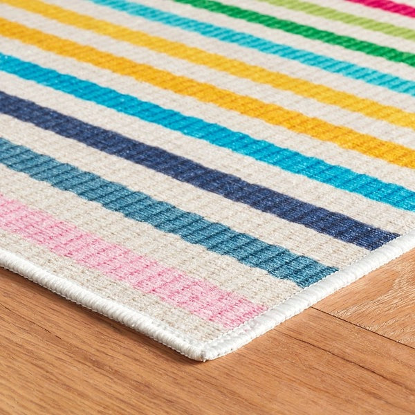 Rainbow Stripe Multi Machine Washable Rug