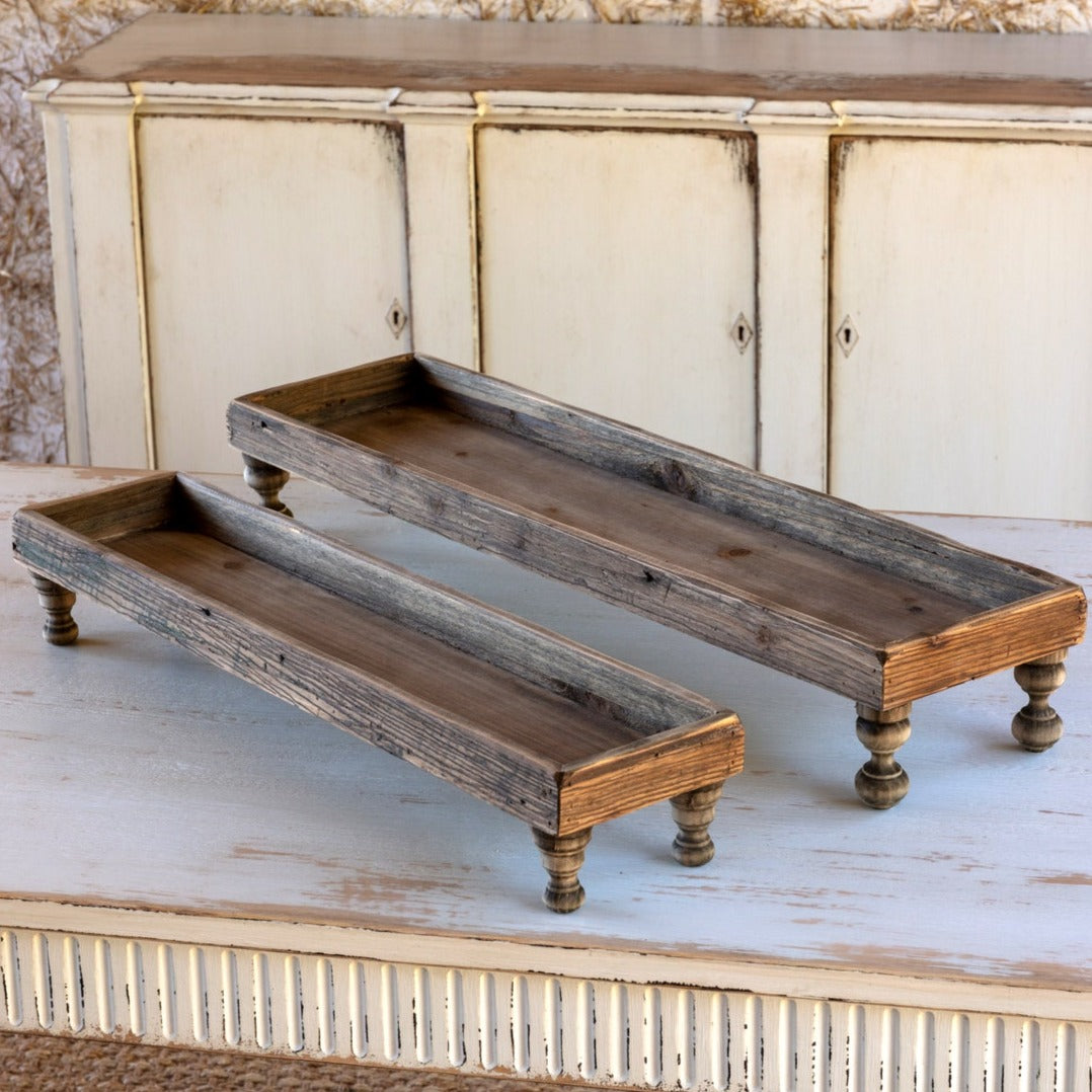 Rustic Wood Turned Leg Serving Tray