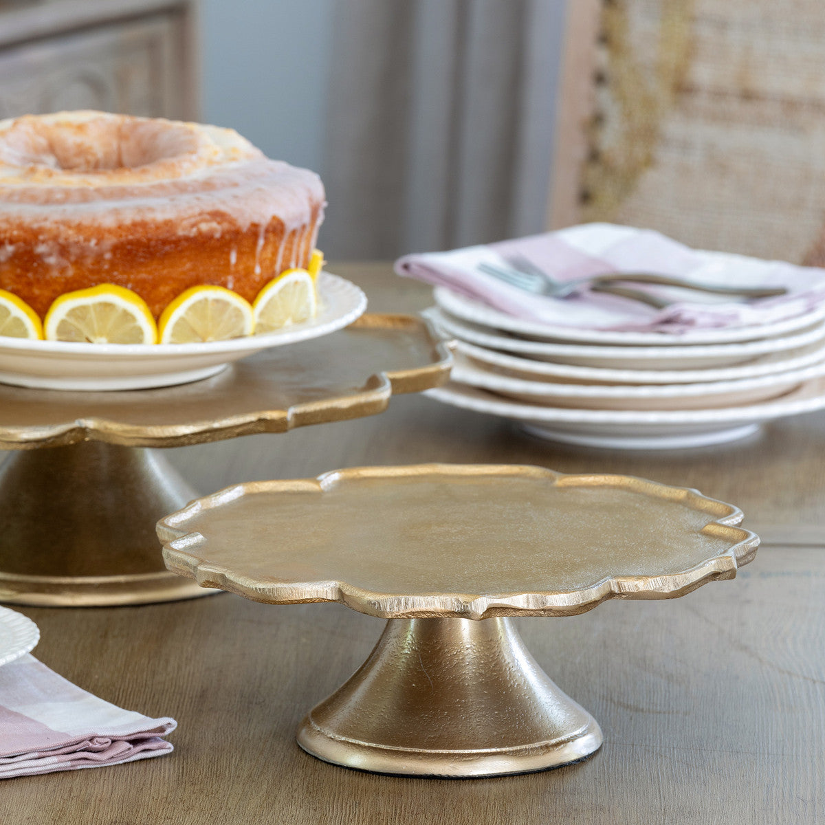 Scalloped Edge Cast Aluminum Cake Plate