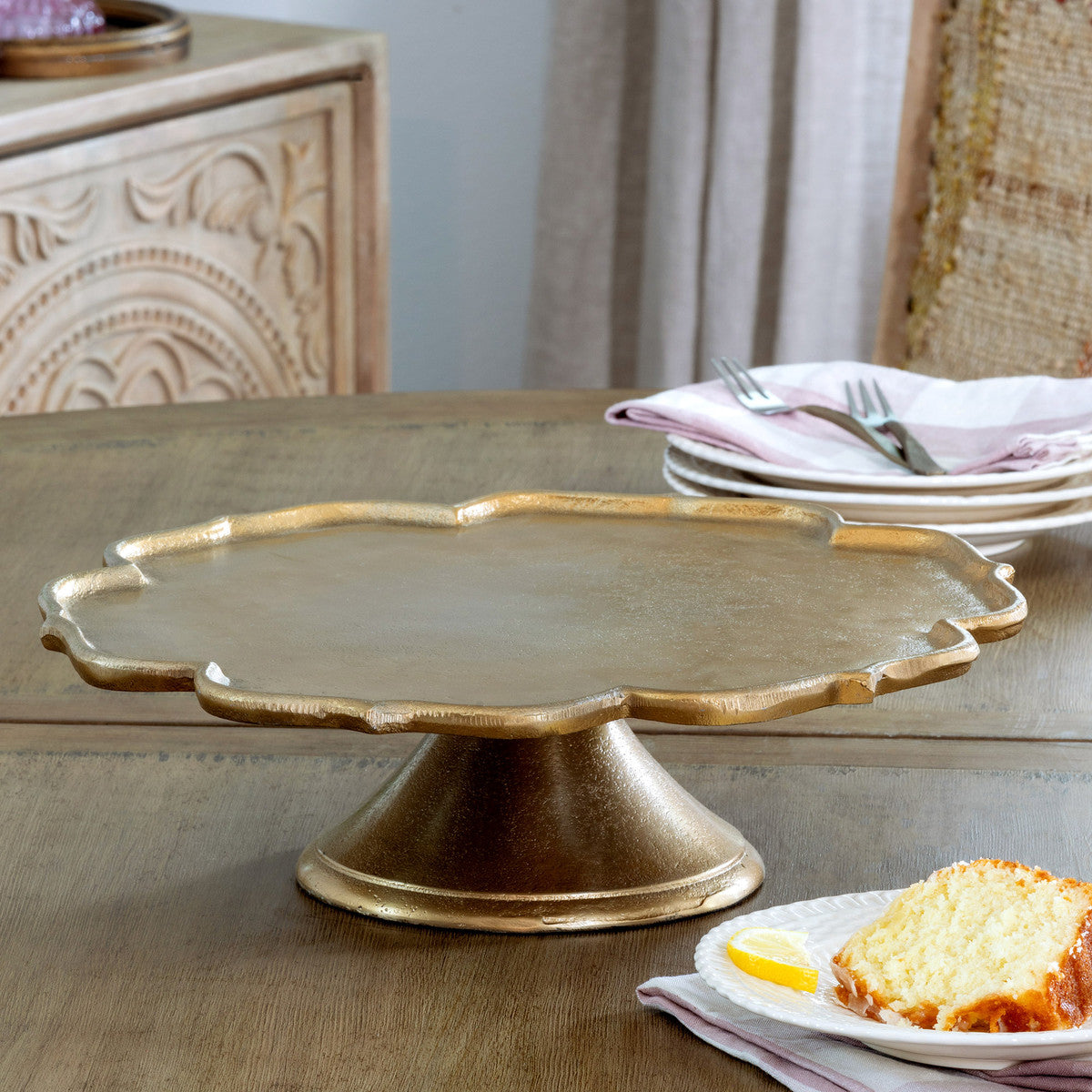 Scalloped Edge Cast Aluminum Cake Plate