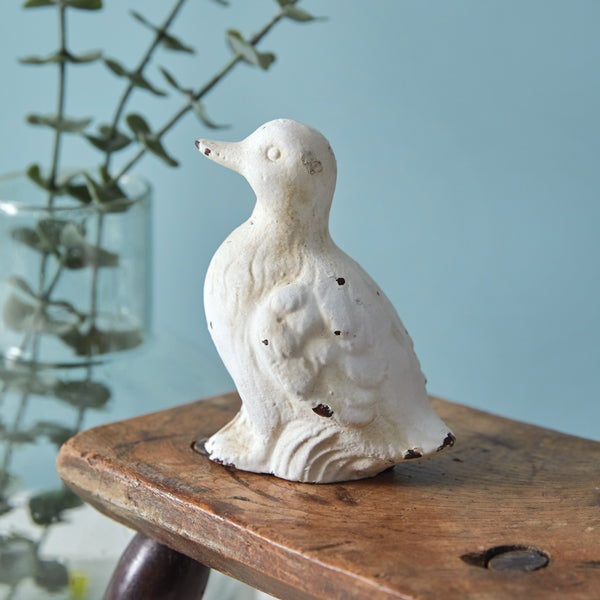 White Cast Iron Duckling Figurine