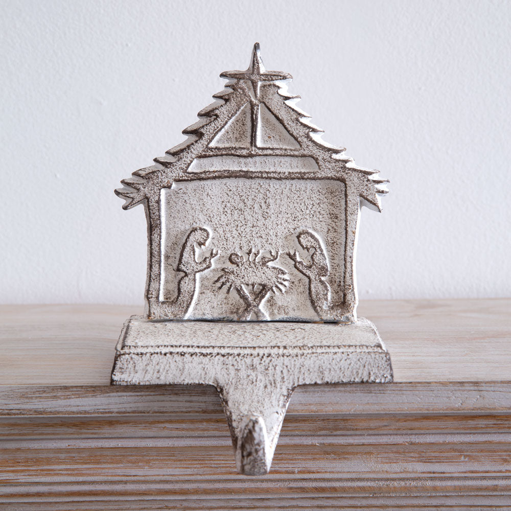 White Cast Iron Nativity Stocking Holder