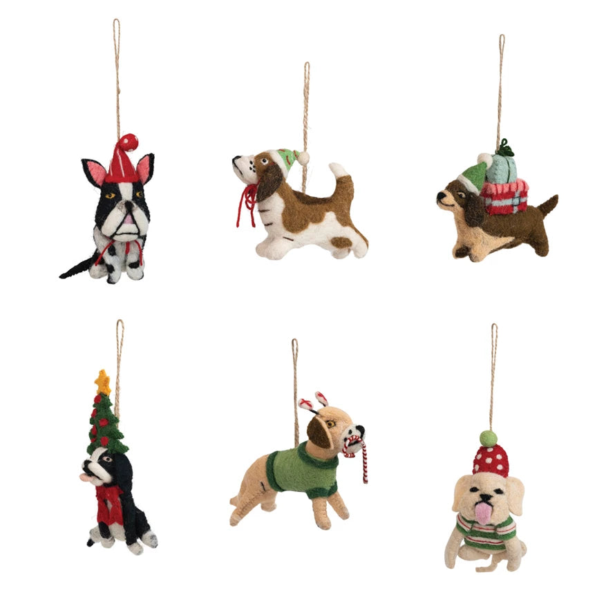 Wool Felt Holiday Dog Ornament