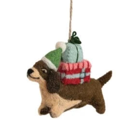 Wool Felt Holiday Dog Ornament