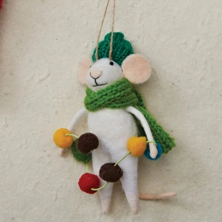 Wool Felt Mouse With Garland Ornament