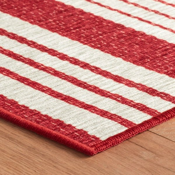 Abby Ticking Red Machine Washable Rug - A Cottage in the City