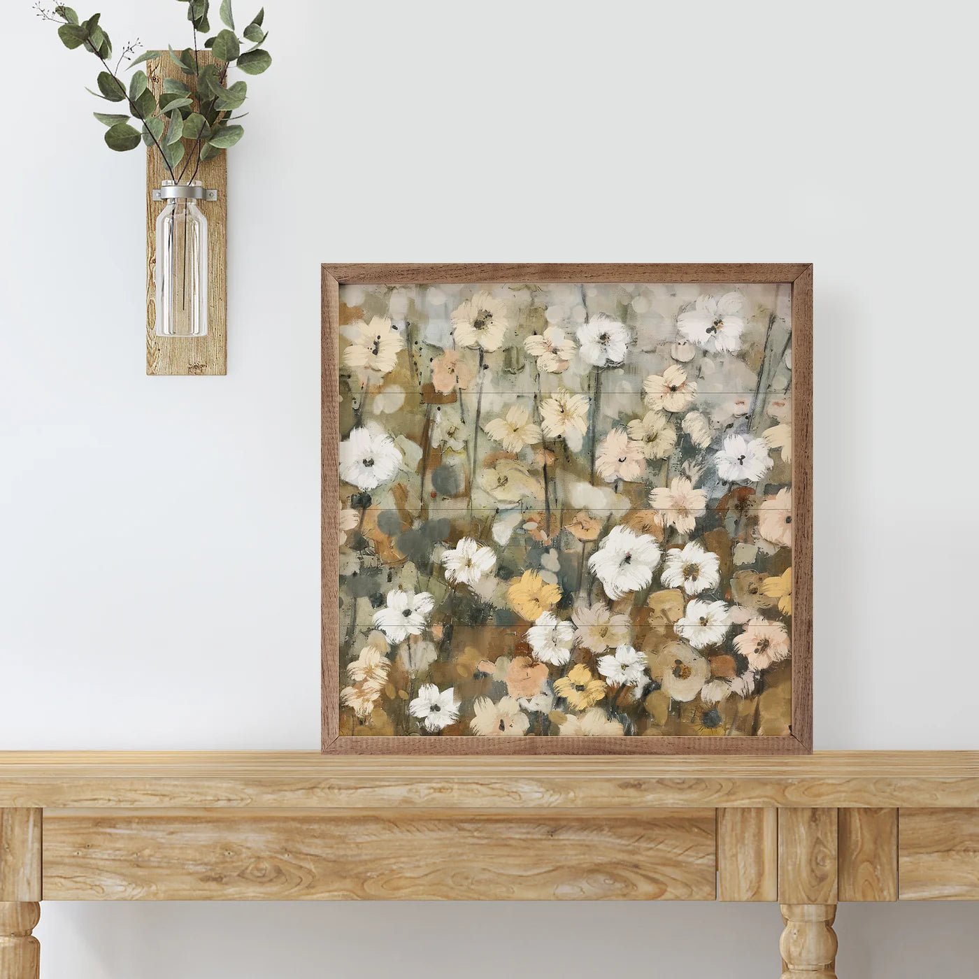 Abstracted Florals 3 Neutral By Nina Blue Wood Framed Print - A Cottage in the City