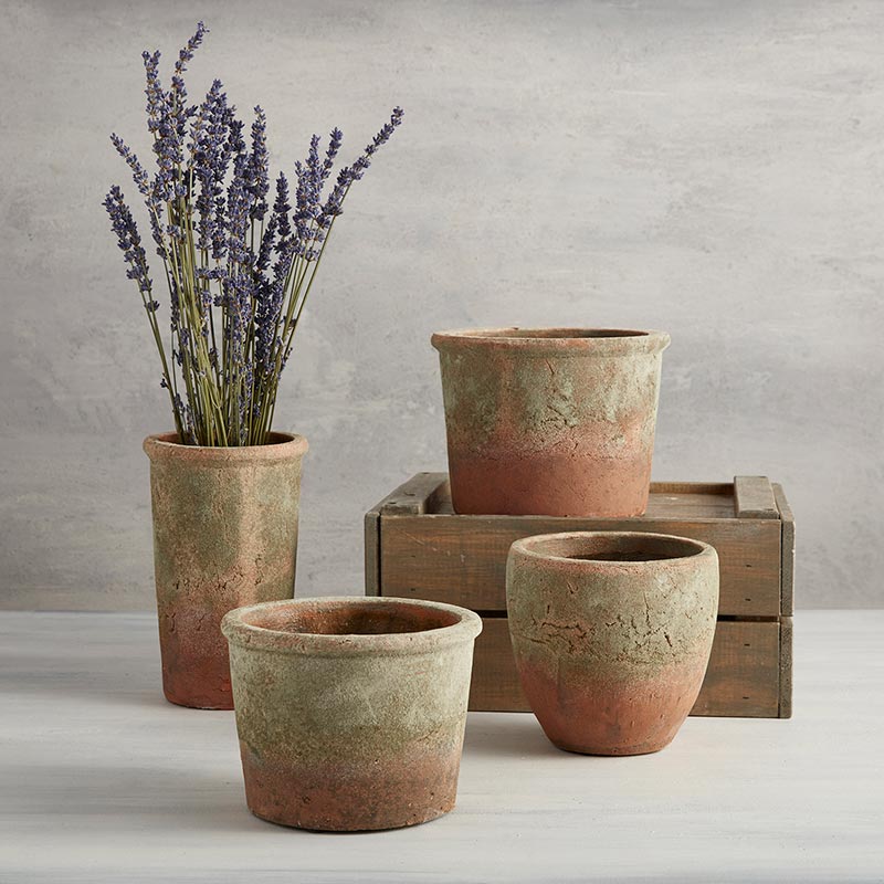 Aged Terra Cotta & Green Planter Set - A Cottage in the City