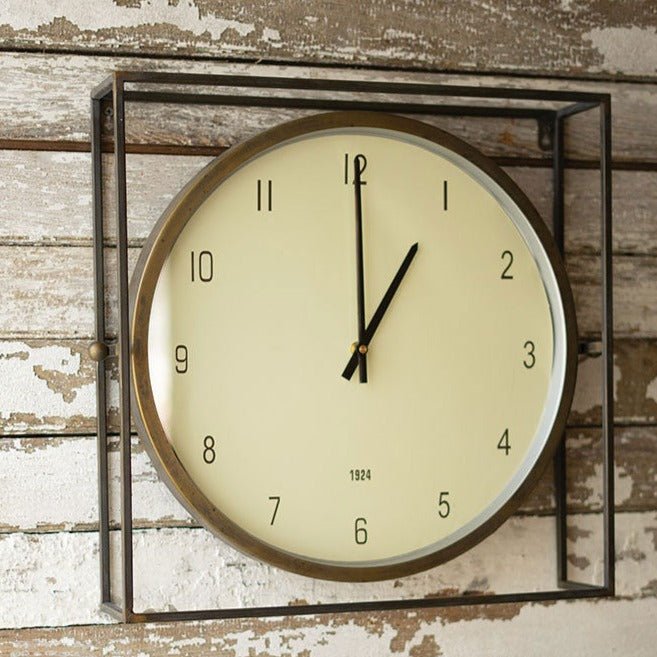 Antiqued Brass Framed Round Metal Wall Clock - A Cottage in the City