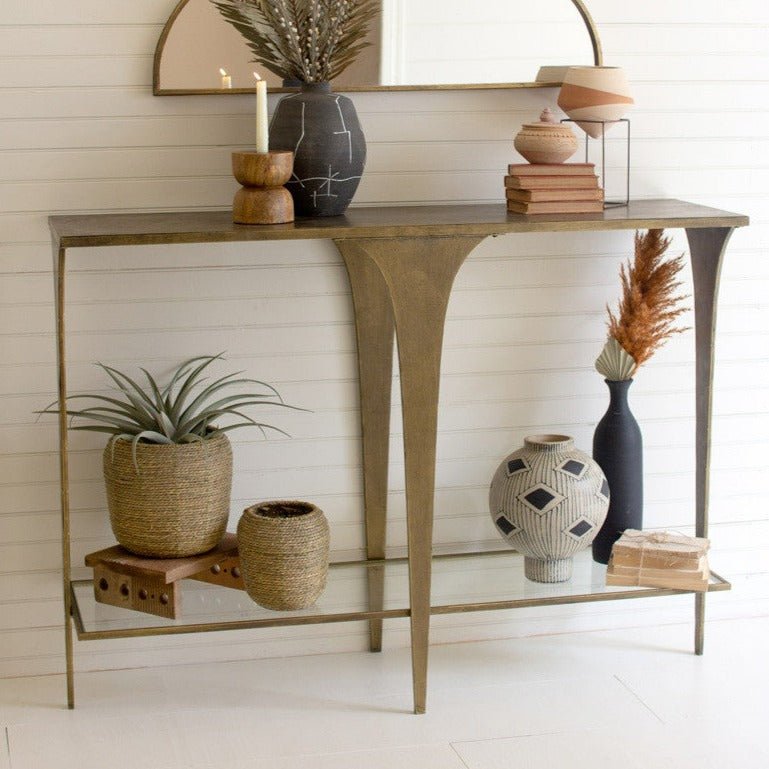 Antiqued Brass & Glass Sofa Table - A Cottage in the City