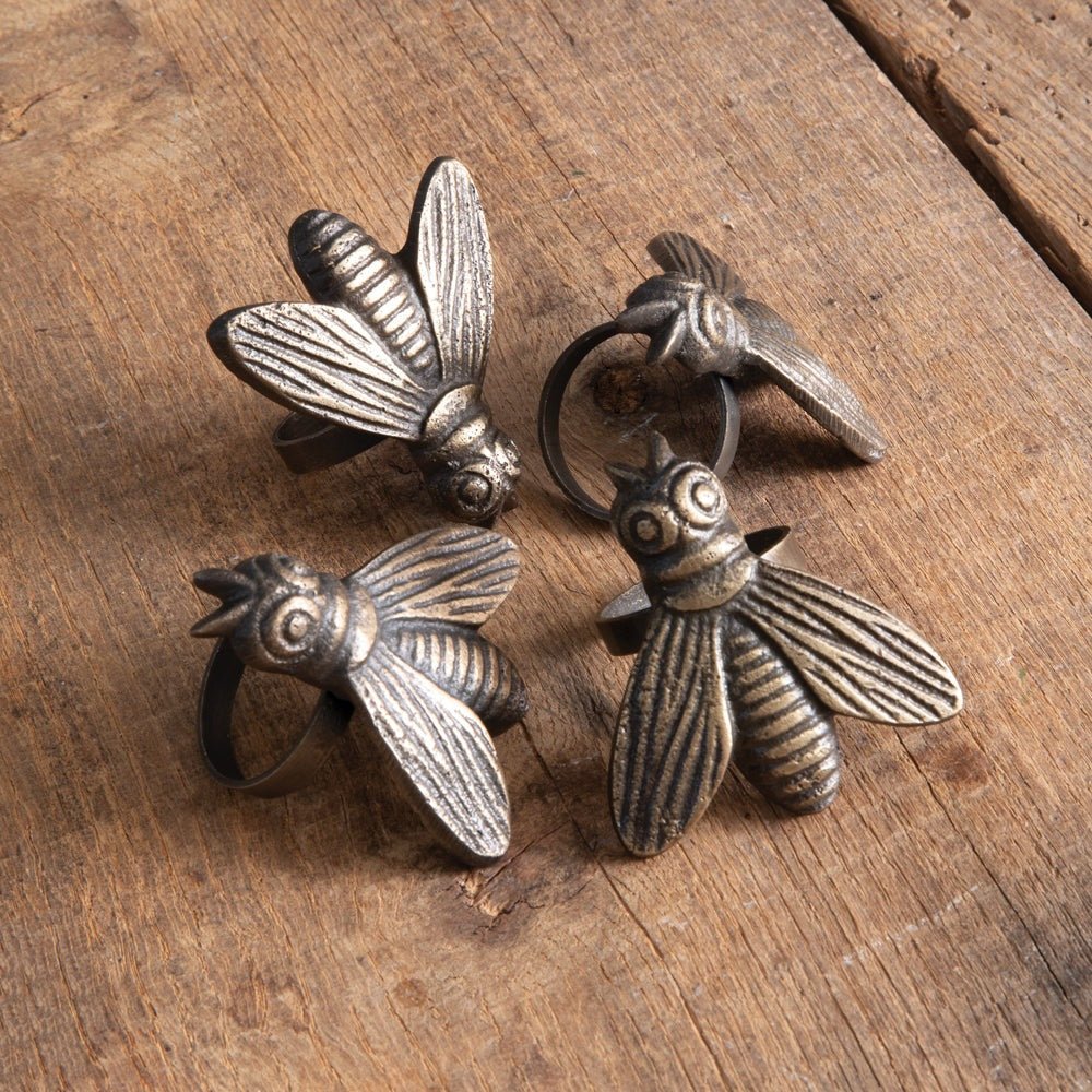 Antiqued Brass Honeybee Napkin Ring Set - A Cottage in the City