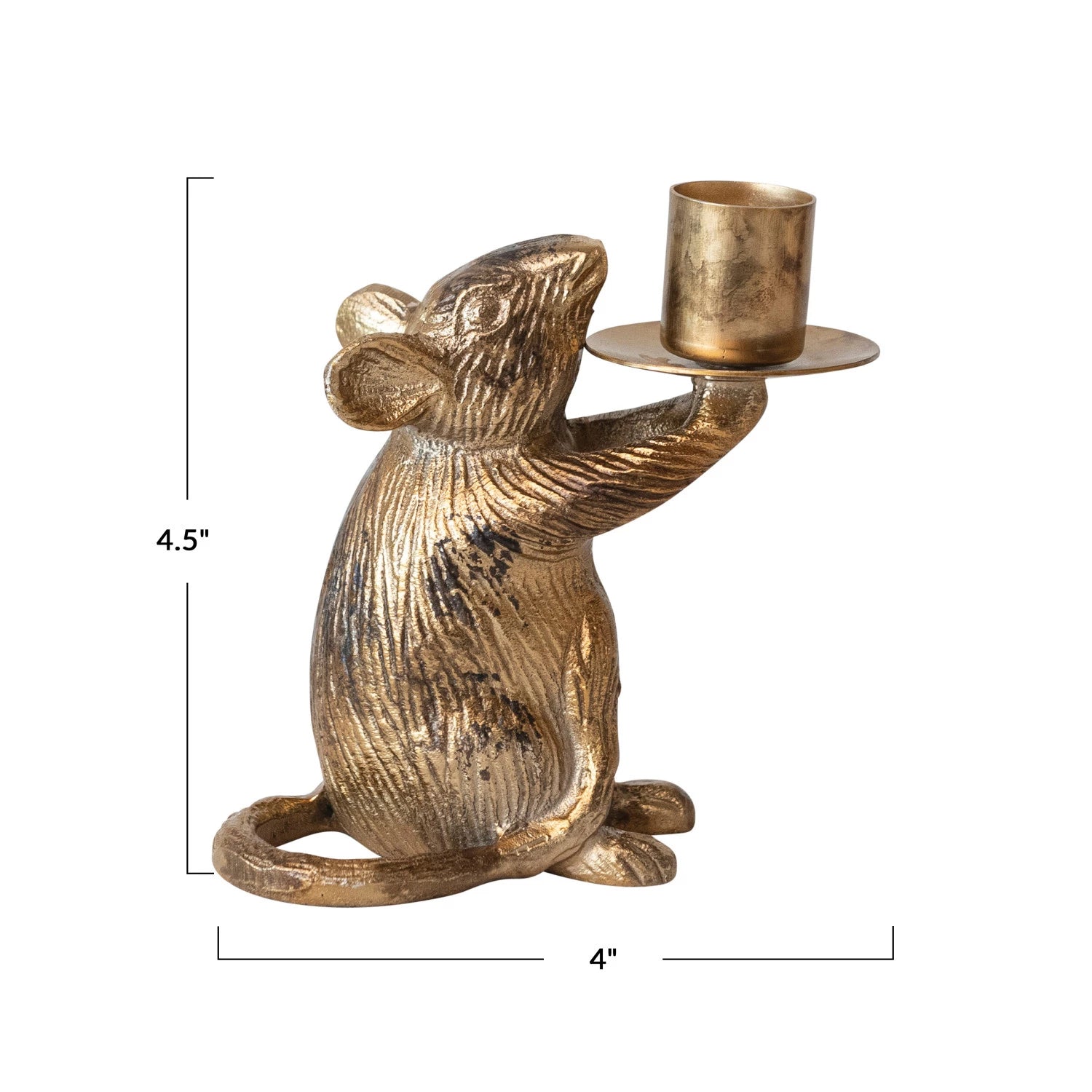 Antiqued Gold Cast Aluminum Mouse Taper Holder - A Cottage in the City