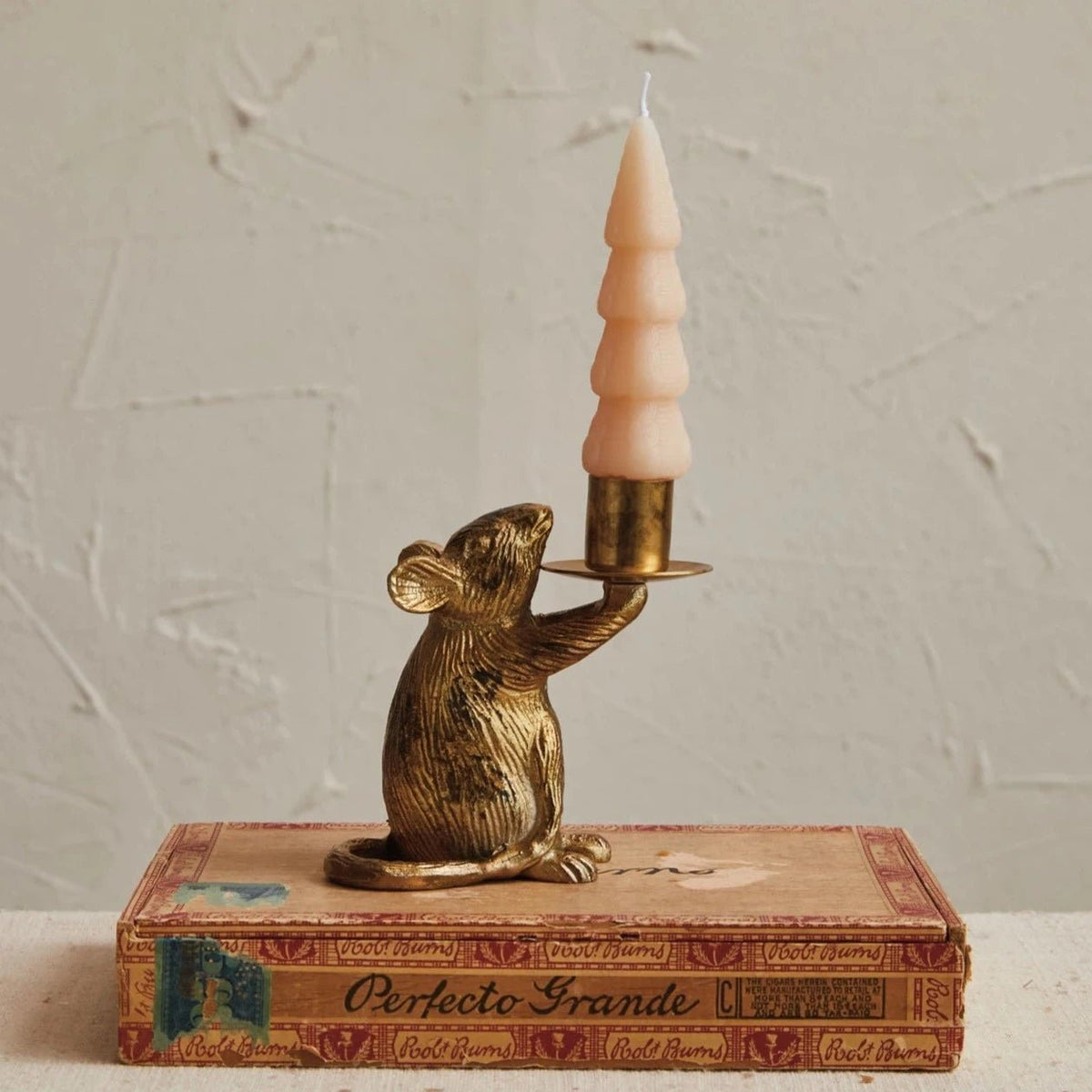 Antiqued Gold Cast Aluminum Mouse Taper Holder - A Cottage in the City