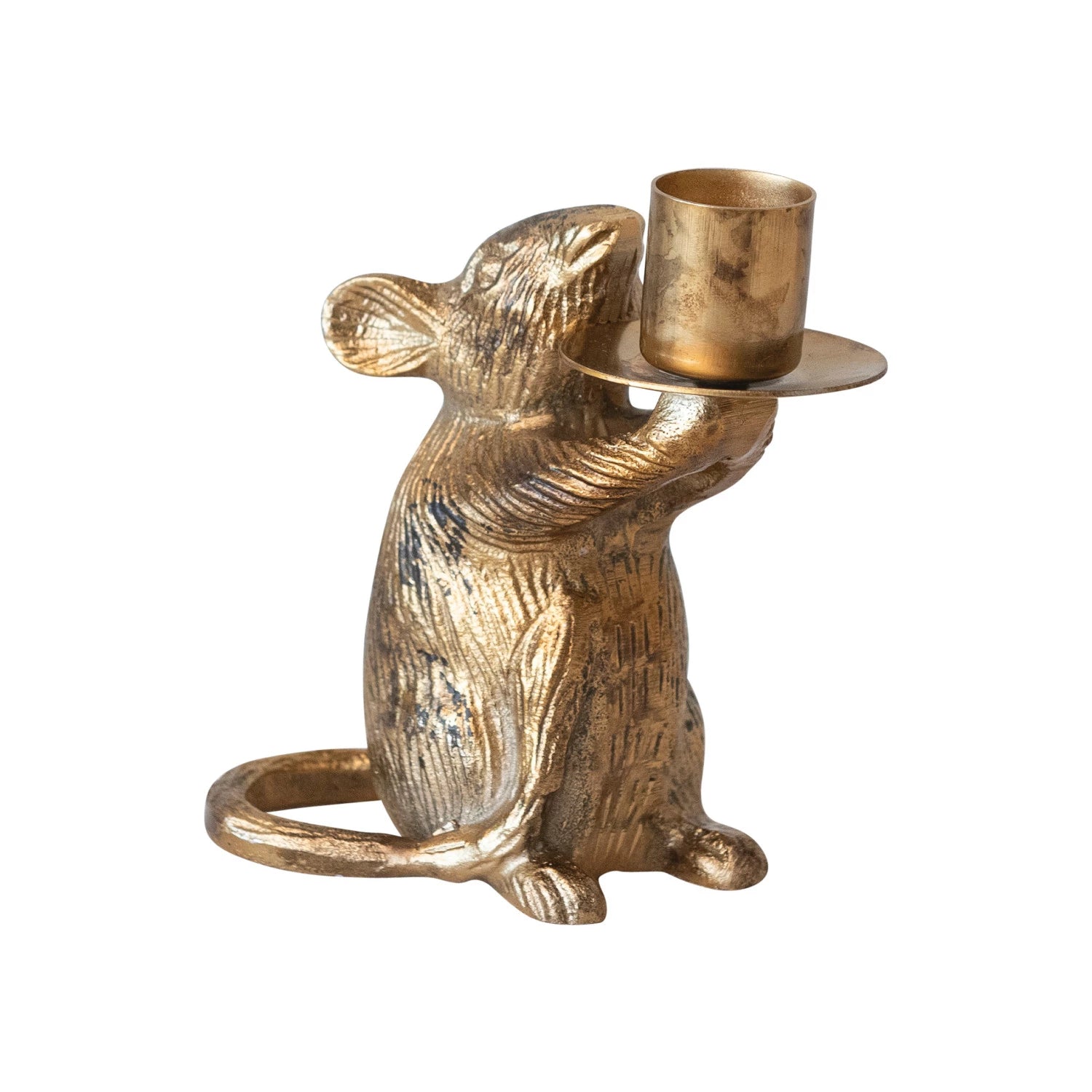 Antiqued Gold Cast Aluminum Mouse Taper Holder - A Cottage in the City