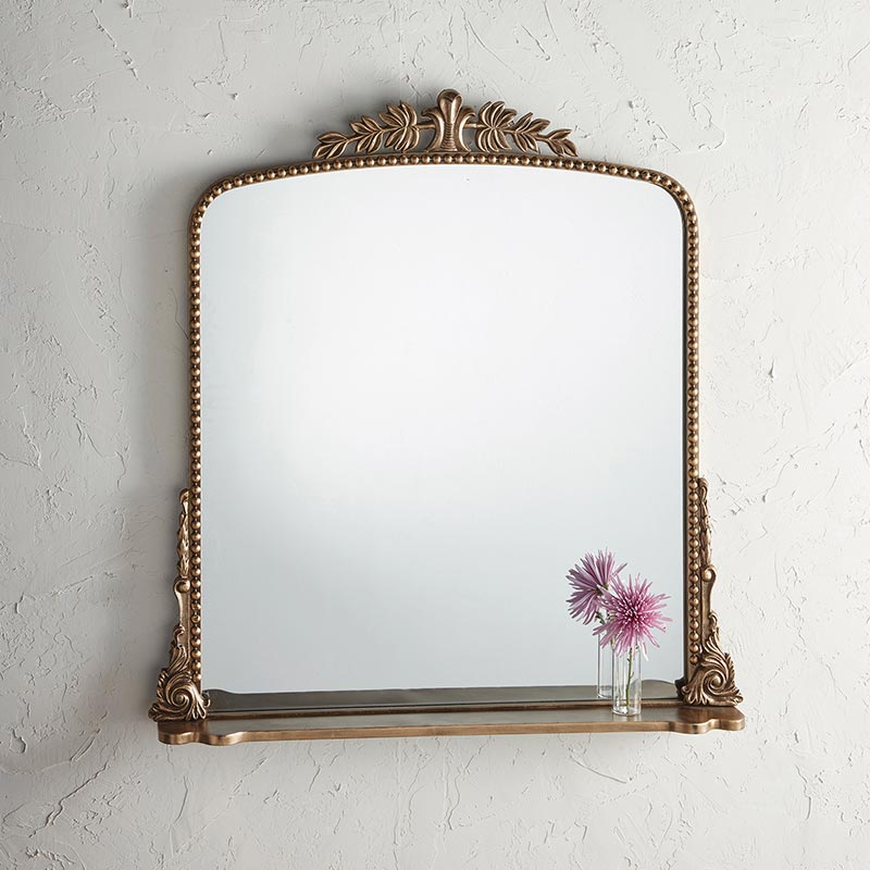 Antiqued Gold Floral Mirror With Shelf - A Cottage in the City