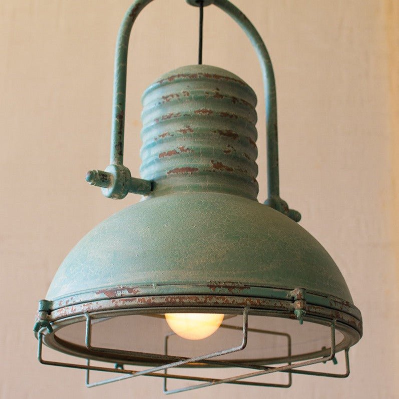 Antiqued Turquoise Industrial Pendant Light - A Cottage in the City