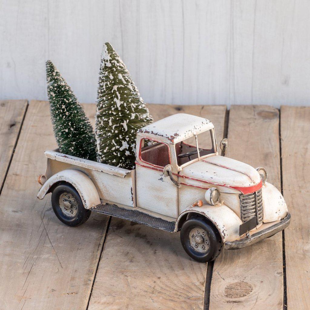 Antiqued White Metal Truck With Red Trim - A Cottage in the City