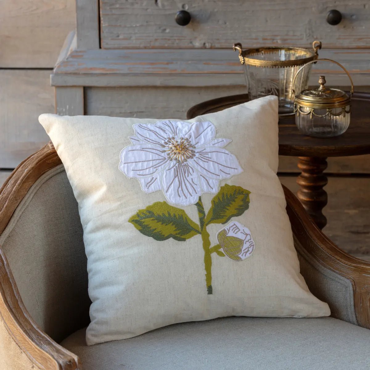 Appliqued &amp; Embroidered Camellia pillow - A Cottage in the City