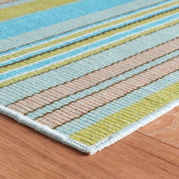 Aquinnah Ticking Multi Machine Washable Rug - A Cottage in the City