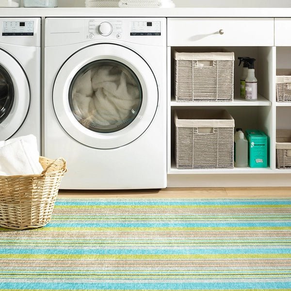 Aquinnah Ticking Multi Machine Washable Rug - A Cottage in the City