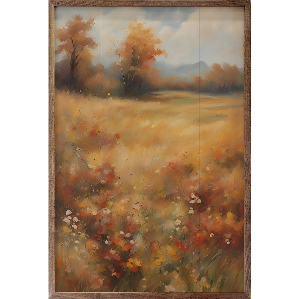 Autumn Field With Trees Wood Framed Print - A Cottage in the City