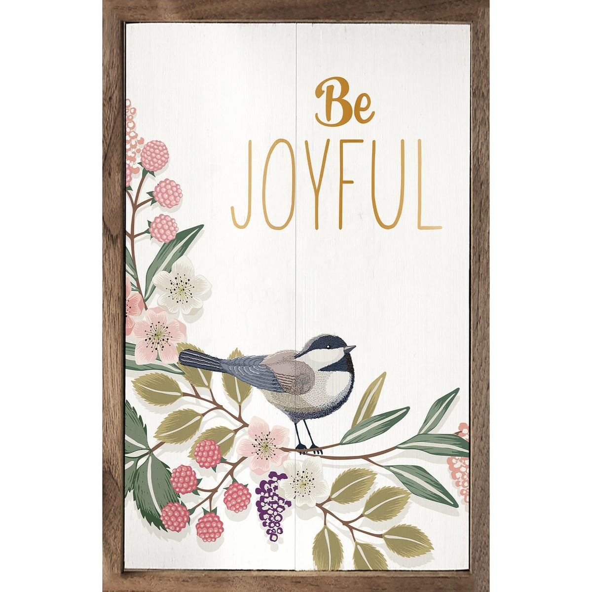 Be Joyful Greenery Bird Whitewash Wood Framed Print - A Cottage in the City