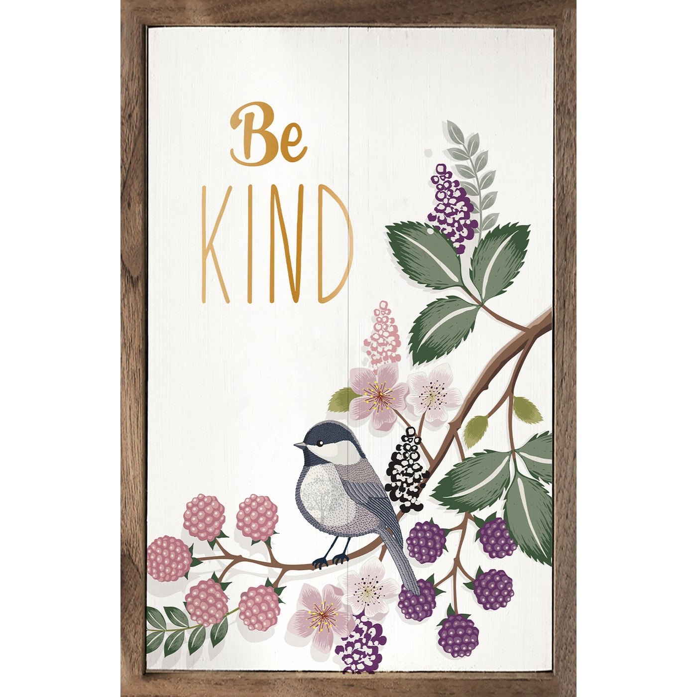 Be Kind Greenery Bird Whitewash Wood Framed Print - A Cottage in the City