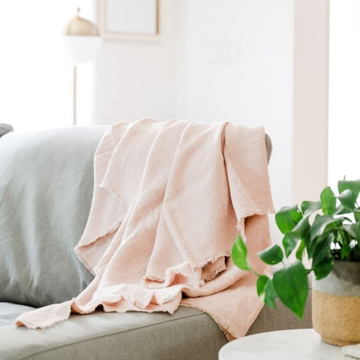 Stone Washed Linen Throw Blanket