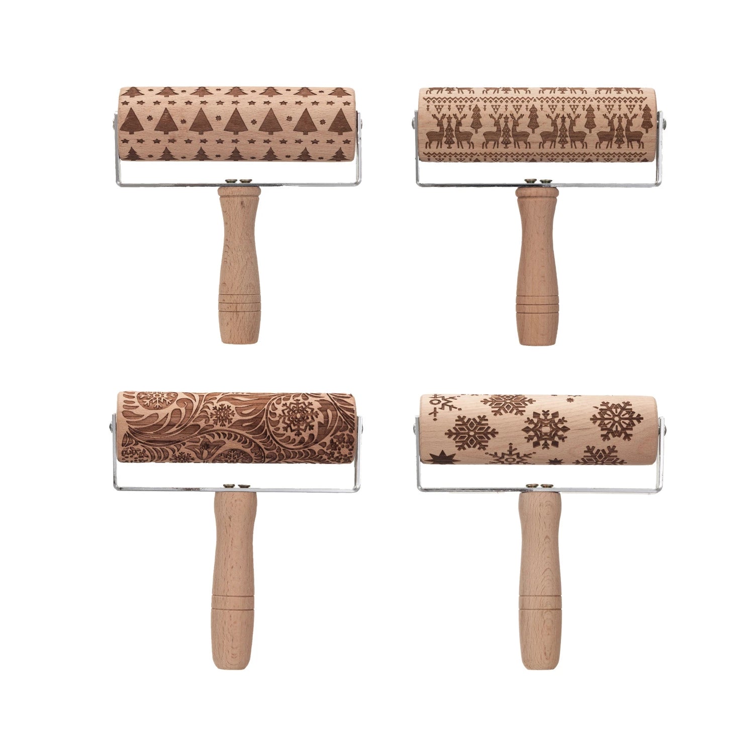 Beech Wood Laser Cut Holiday Rolling Pin - A Cottage in the City