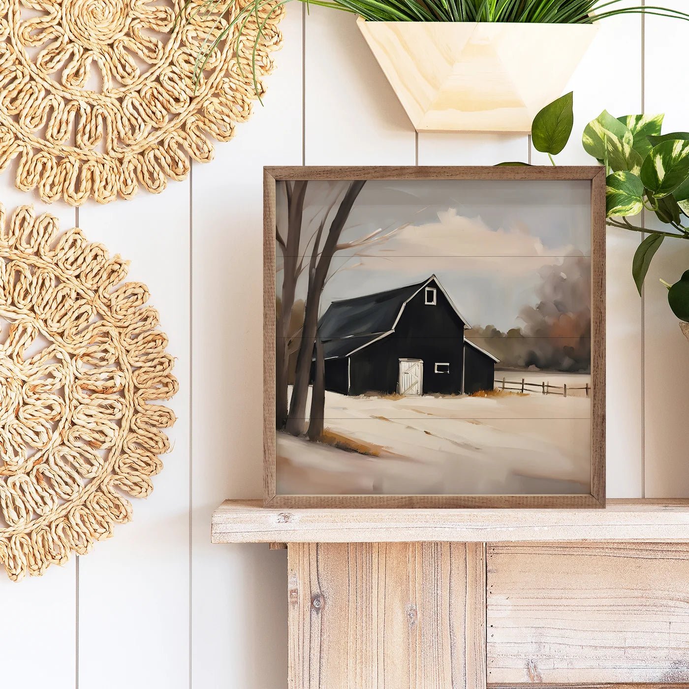 Black Barn With Fence Wood Framed Print - A Cottage in the City