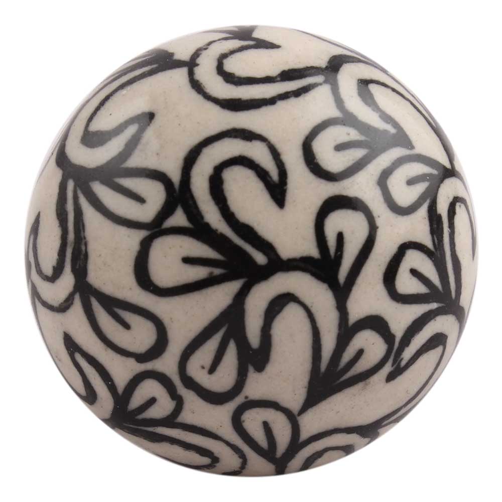 Black & Cream Floral Knob - A Cottage in the City