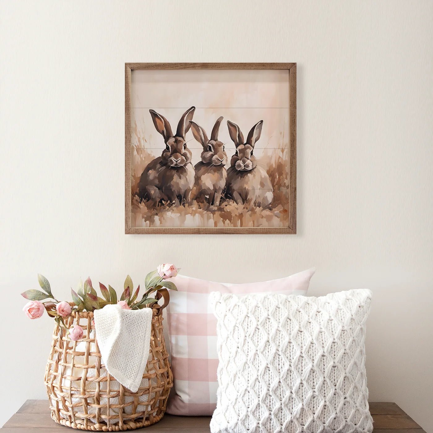 Brown Three Rabbits Wood Framed Print - A Cottage in the City