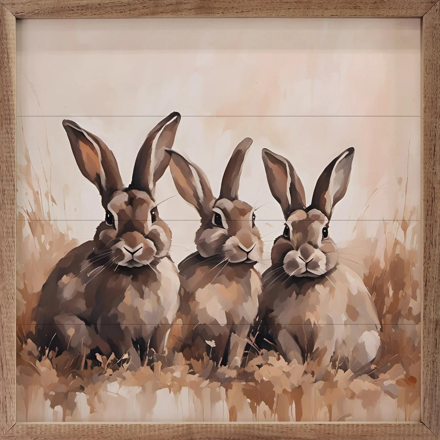 Brown Three Rabbits Wood Framed Print - A Cottage in the City