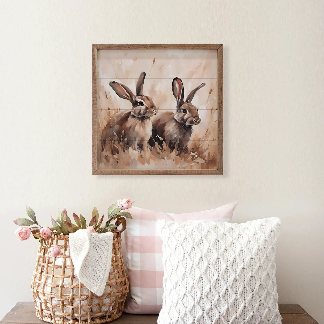 Brown Two Rabbits Wood Framed Print - A Cottage in the City