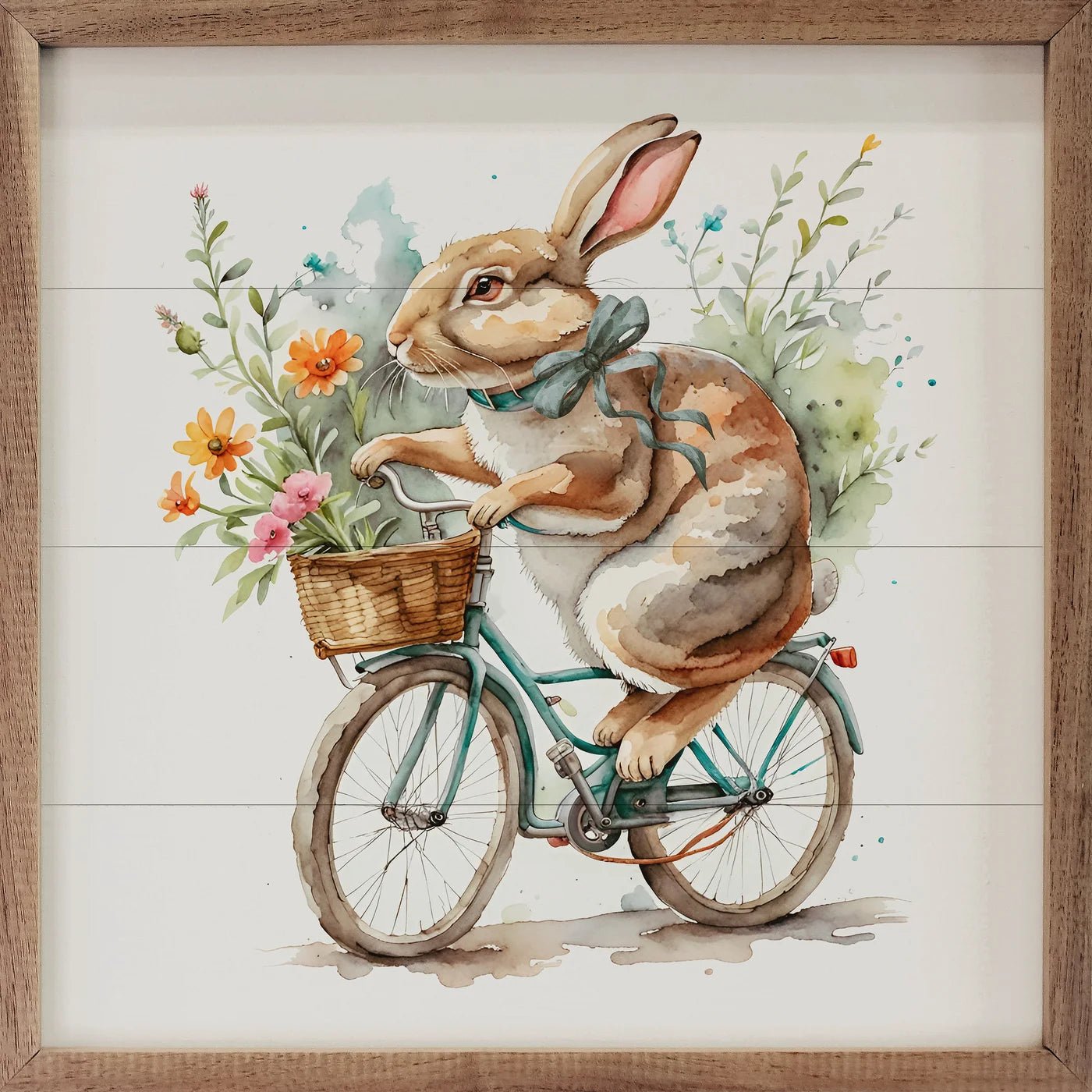 Bunny Flower Delivery White Wood Framed Print - A Cottage in the City