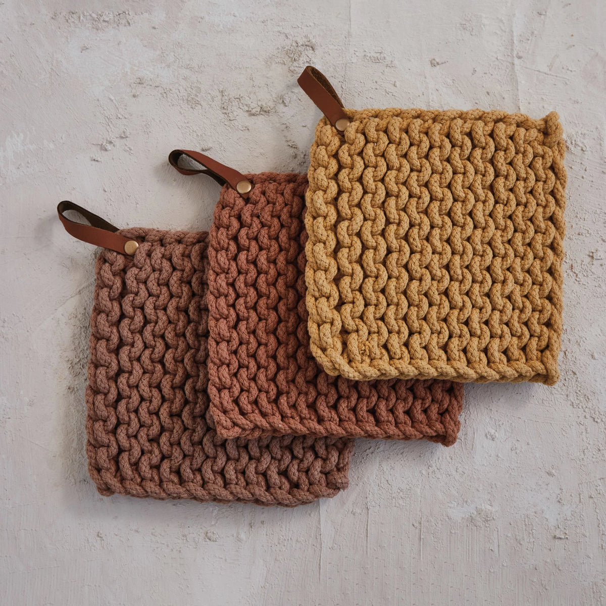 Fall Hues Crocheted Pot Holder With Leather Loop