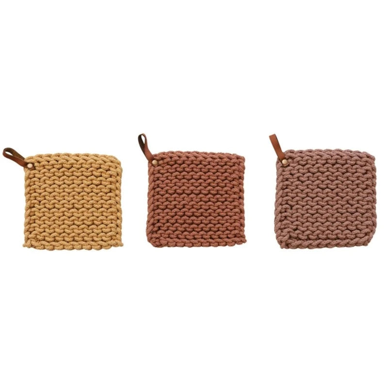 Fall Hues Crocheted Pot Holder With Leather Loop